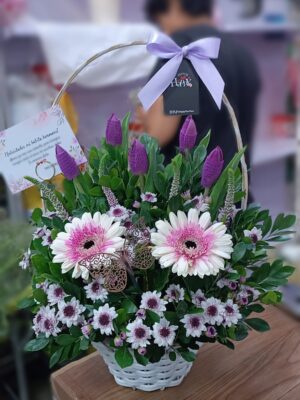 Canasta de 5 Tulipanes  morado 💜