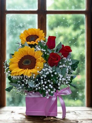 Box de Girasoles con rosas