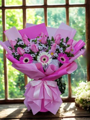 Ramo de 12 rosas  y Gerberas 🩷