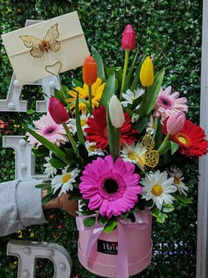 Box de Tulipanes y Gerberas 🩷