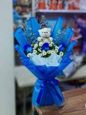 Ramo Osito con rosas azules