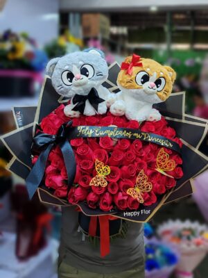 Buchón de 100 rosas con Gatitos 🐱