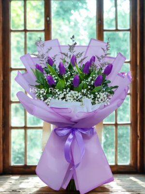 Ramo con 10 tulipanes morados 💜