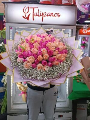 Buchón con 100 rosas en tonos rosa 💞