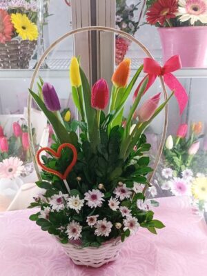 Canasta de 5 Tulipanes 💐